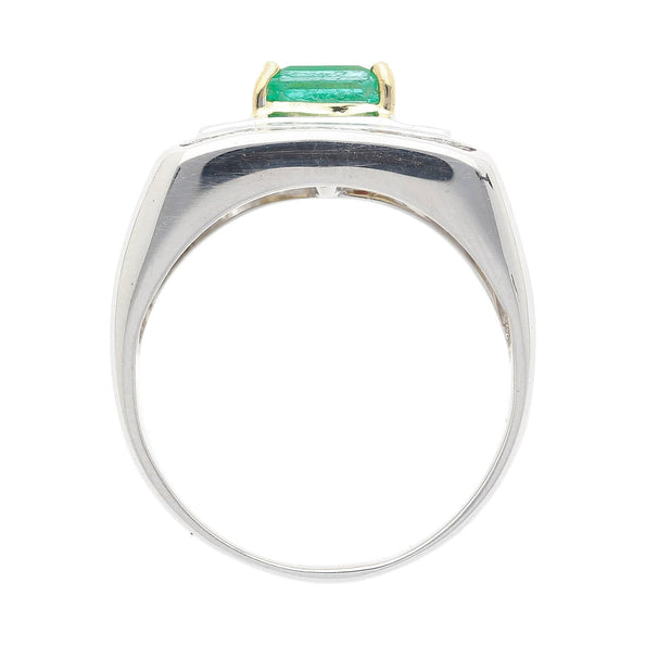 18K White Gold Emerald and Princess Cut Diamond Men's Ring