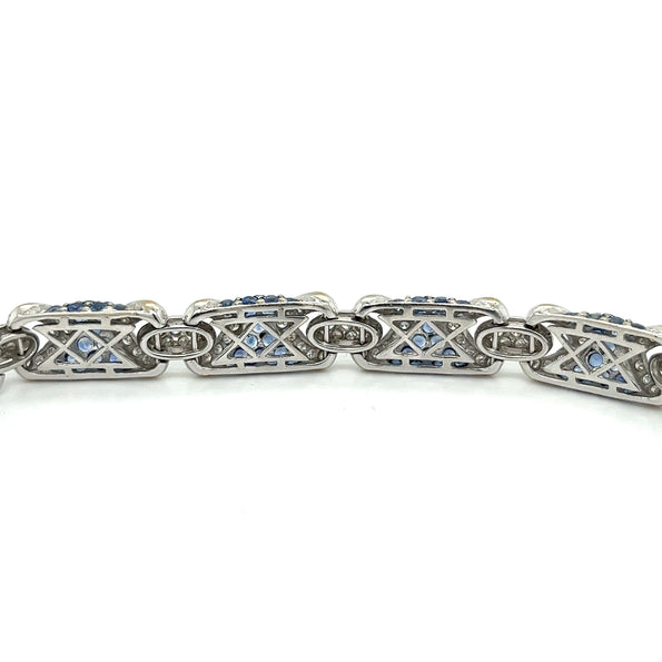 Bracelet pavé en or blanc 18K avec diamants naturels et saphirs bleus naturels