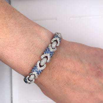 18K White Gold Natural Diamond and Natural Blue Sapphire Pave Set Bracelet – Assay Jewelers