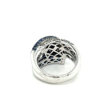 Ring cluster a 4 file con pavé in oro bianco 18K, zaffiro blu naturale rotondo e diamante marrone – Assay Jewelers