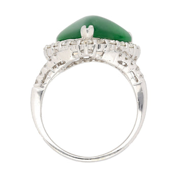 18K White Gold Type A Jadeite Jade Cabochon Cut Triangle Shape and Diamond Halo Ring – Assay Jewelers