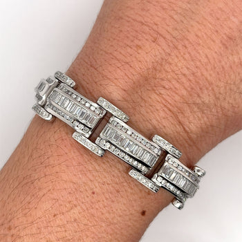 18K White Gold Unisex 12.72 CT TW Channel Set Baguette & Round Diamond Encrusted Bracelet – Assay Jewelers