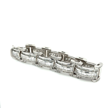 18K White Gold Unisex 12.72 CT TW Channel Set Baguette & Round Diamond Encrusted Bracelet – Assay Jewelers