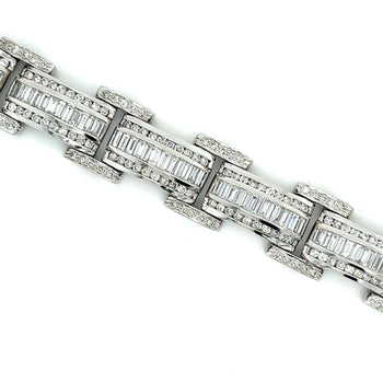 18K White Gold Unisex 12.72 CT TW Channel Set Baguette & Round Diamond Encrusted Bracelet – Assay Jewelers