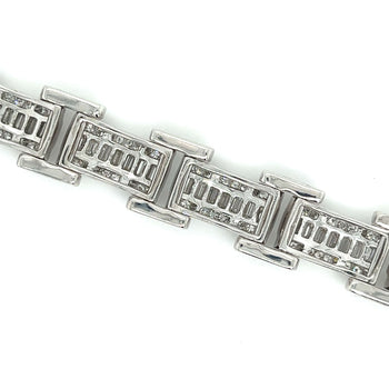 18K White Gold Unisex 12.72 CT TW Channel Set Baguette & Round Diamond Encrusted Bracelet – Assay Jewelers