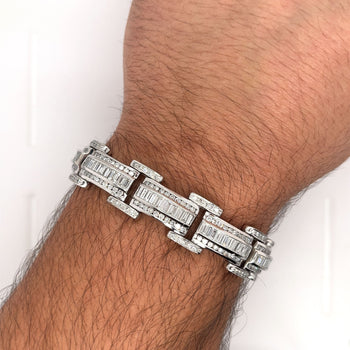18K White Gold Unisex 12.72 CT TW Channel Set Baguette & Round Diamond Encrusted Bracelet – Assay Jewelers