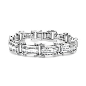 18K White Gold Unisex 12.72 CT TW Channel Set Baguette & Round Diamond Encrusted Bracelet – Assay Jewelers