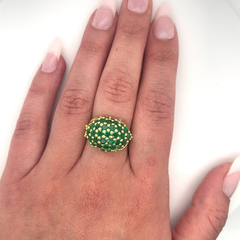 18K Yellow Gold Round Natural Emerald Gemstone Cluster Dome Ring – Assay Jewelers