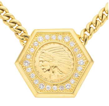 1909 US Indian Head $5 Gold Coin Pendant Necklace, 14K Gold with Diamonds – Assay Jewelers