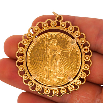 1924 Lady Liberty USA 20 Dollar Coin Bezel in 14K Yellow Gold Pendant – Assay Jewelers