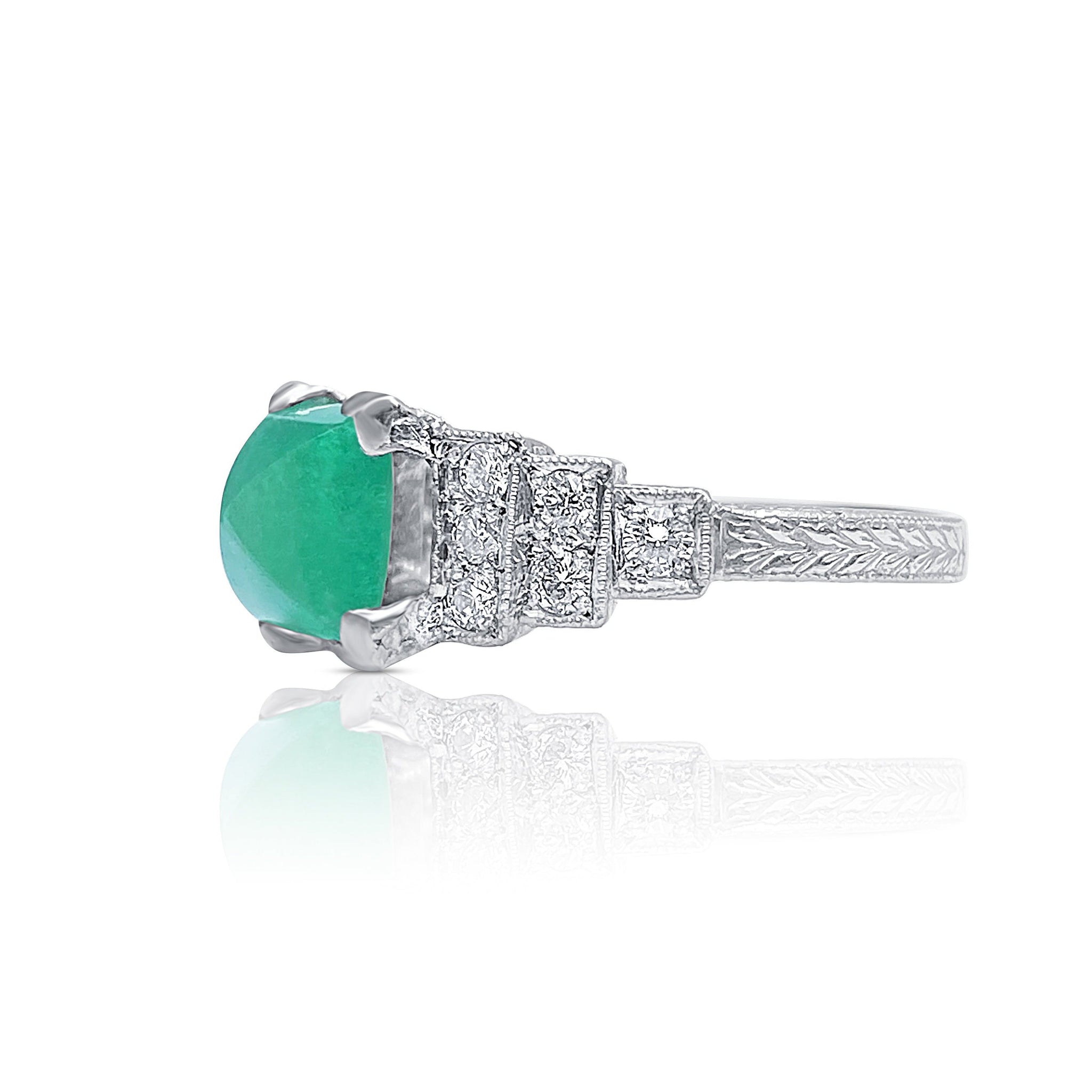 1935 Art Deco Triangle Cut Emerald in Vintage Platinum Ring