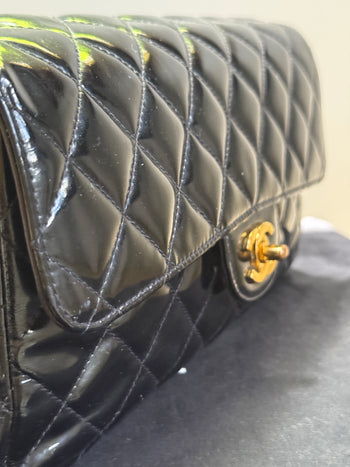 1990s Chanel Vintage Patent Leather Double Sided Flap Bag Coco Handle – Assay Jewelers