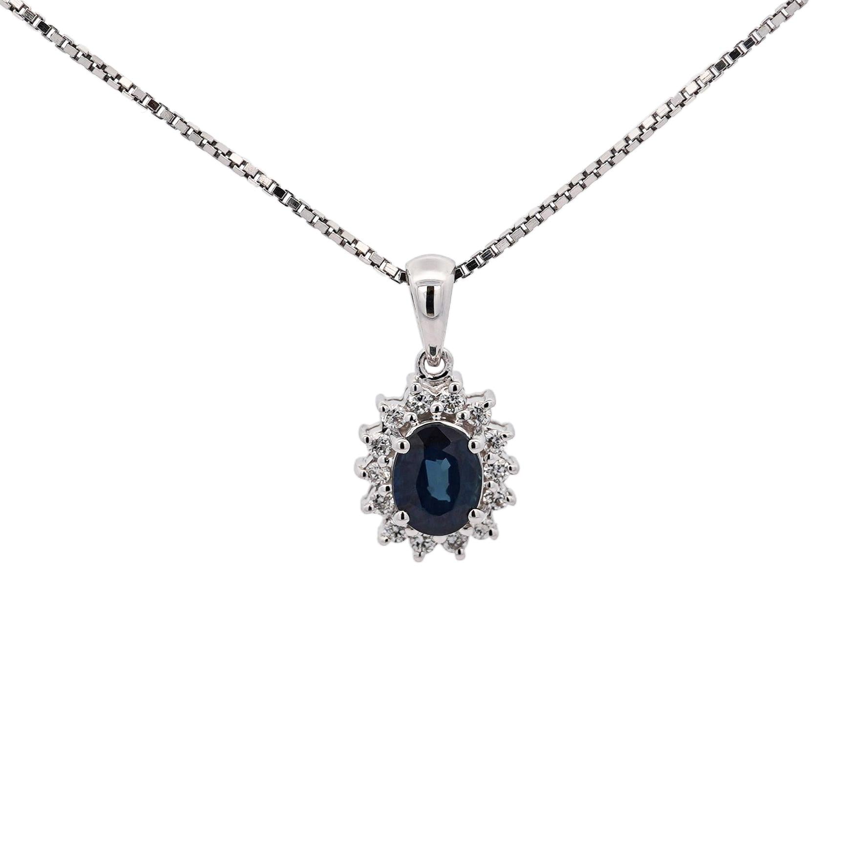 1.08 Carat Oval Blue Sapphire & Diamond Halo 14k Pendant Necklace