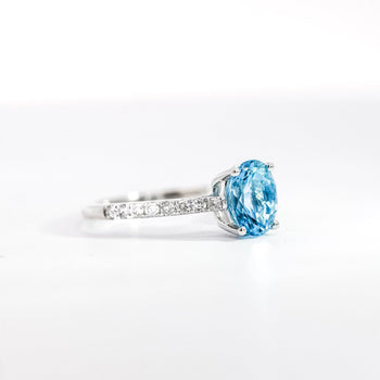 1.16 Carat Oval-Cut Aquamarine and Diamond Shank 14K White Gold Ring – Assay Jewelers