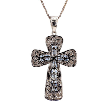 1.2 Carat Sapphire and Diamond Pave Cluster Cross Pendant White Gold Necklace – Assay Jewelers