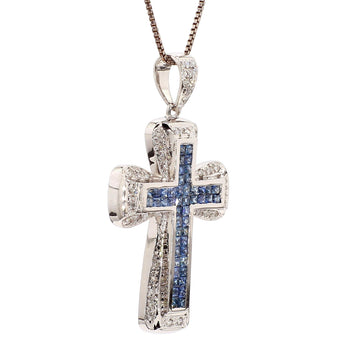 1.2 Carat Sapphire and Diamond Pave Cluster Cross Pendant White Gold Necklace – Assay Jewelers