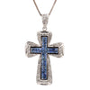 1.2 Carat Sapphire and Diamond Pave Cluster Cross Pendant White Gold Necklace