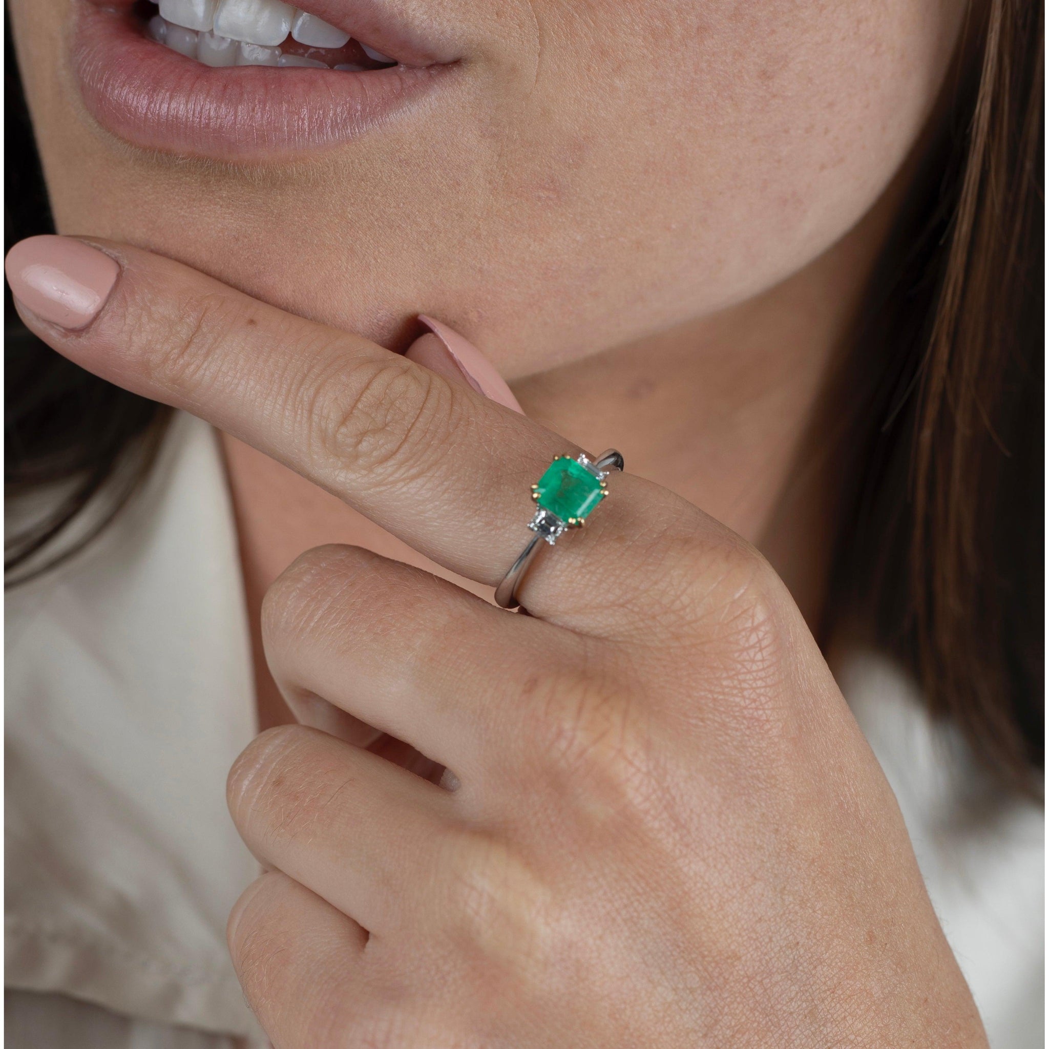 1.20 Carat Colombian Emerald and Baguette Diamond 3-Stone Ring