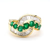 1.22 Carat Round Emerald & Baguette Cut Diamond Wave 18K Gold Band Ring
