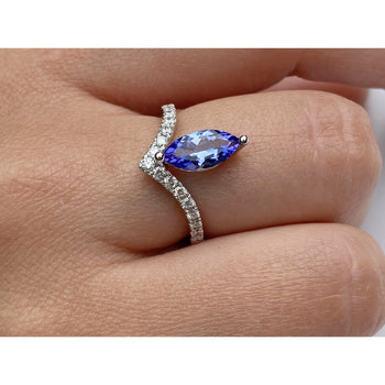 1.23 Carat Marquise Cut Tanzanite Curved Ring in 18k White Gold – Assay Jewelers