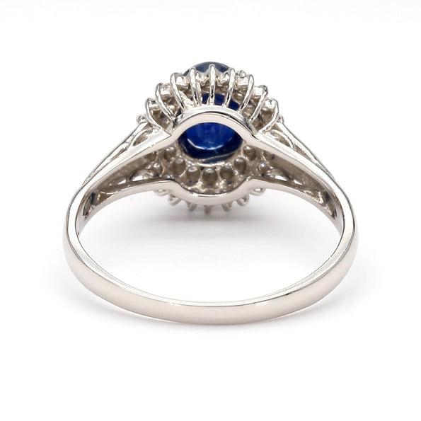 1.25 Carat Oval Blue Sapphire and Diamond Platinum Double Halo Ballerina Ring