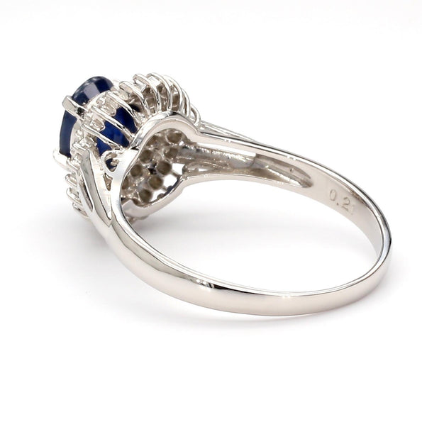 1.25 Carat Oval Blue Sapphire and Diamond Platinum Double Halo Ballerina Ring