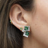 1.30 Carat Emerald & Diamond in 14K White Gold Retro Style Stud Earrings