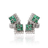 1.30 Carat Emerald & Diamond in 14K White Gold Retro Style Stud Earrings