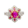 1.38 CTTW Natural Pinkish Red Ruby & Diamond Floral Motif Ring in 14K White Gold