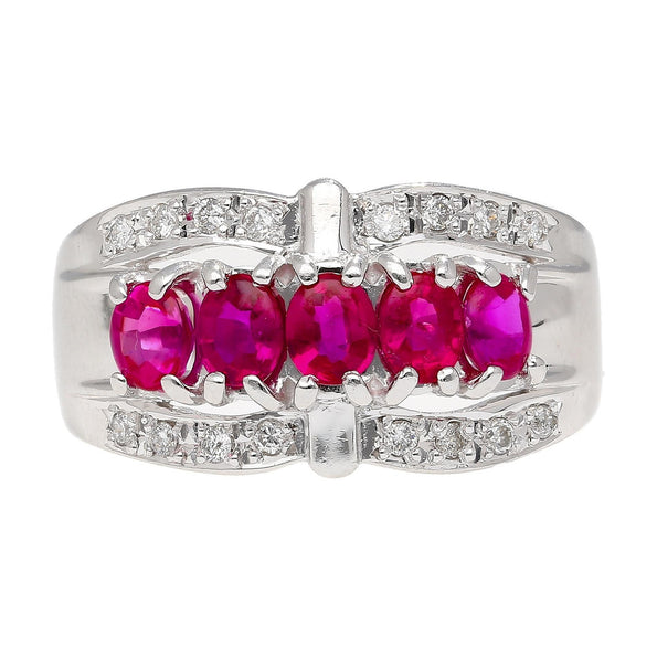 1.43 Carat Pinkish Red Ruby and Diamond Cluster Platinum Dome Ring