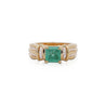 1.47 Carat Emerald With Round and Baguette Cut Diamond 14K Gold Statement Ring
