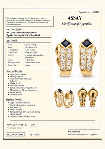1.60 Carat Diamond and Sapphire 18K Gold V Shape Clip Earrings Set – Assay Jewelers
