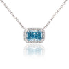 1.72 Carat Radiant Cut Blue Lab Diamond Halo 14K White Gold Pendant Necklace