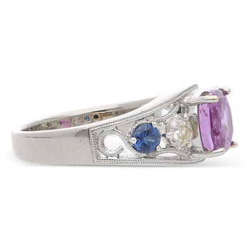 1.78 Carat Pink Sapphire Blue Sapphire Diamond 18K White Gold Vintage Ring – Assay Jewelers