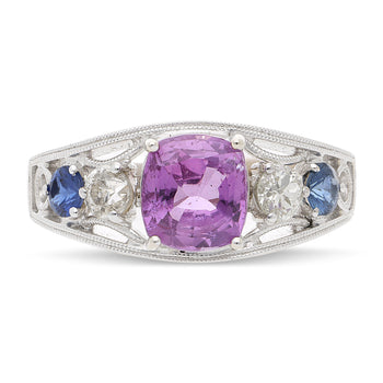 1.78 Carat Pink Sapphire Blue Sapphire Diamond 18K White Gold Vintage Ring – Assay Jewelers