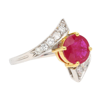 1.8 Carat Round Ruby Diamond Platinum and 18K Gold Bypass Ring – Assay Jewelers