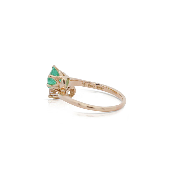 1.84 Carat Square Emerald & Round Diamond 18K Gold Toi et Moi Bypass Ring