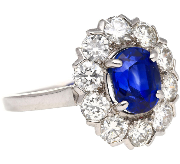 1.89 Carat Oval Kashmir Blue Sapphire & Diamond Platinum Art Deco Vintage Ring