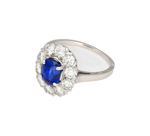 1.89 Carat Oval Kashmir Blue Sapphire & Diamond Platinum Art Deco Vintage Ring