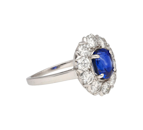 1.89 Carat Oval Kashmir Blue Sapphire & Diamond Platinum Art Deco Vintage Ring