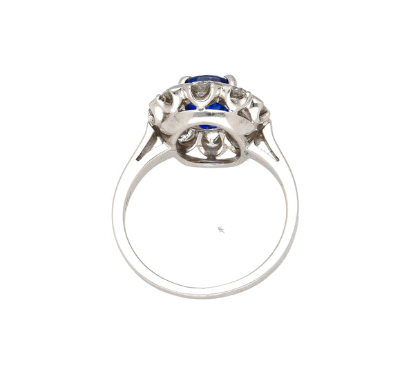 1.89 Carat Oval Kashmir Blue Sapphire & Diamond Platinum Art Deco Vintage Ring