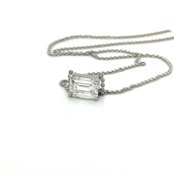 2-4 Carat Emerald Cut Lab Diamond East West Solitaire Pendant Necklace