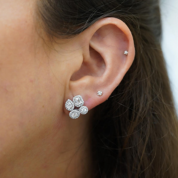 2 Carat Lab Diamond 14K Gold Multi Shape Cluster Halo Stud Earrings