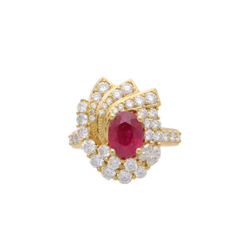 2 Carat Oval Burma Ruby & Diamond Halo Set in 18K Yellow Gold Statement Ring – Assay Jewelers