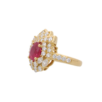 2 Carat Oval Burma Ruby & Diamond Halo Set in 18K Yellow Gold Statement Ring – Assay Jewelers