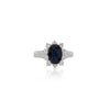 2 Karat Ovalschliff Blauer Saphir & Runde Diamant Halo-Fassung Statement Ring