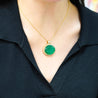 28.56 Carat Oval Cut Emerald & Diamond Halo 18K Gold Pendant Necklace