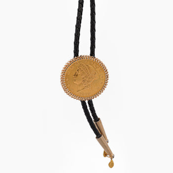 20 Dollar Lady Liberty 24k Gold Coin Alaskan Bolo Tie with Gold Nugget Tips – Assay Jewelers