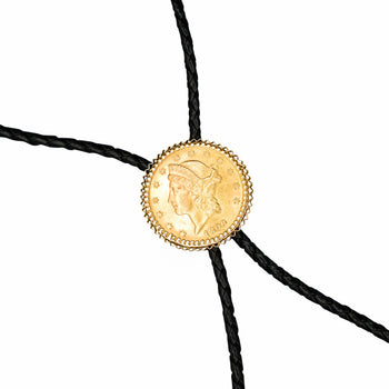 20 Dollar Lady Liberty 24k Gold Coin Alaskan Bolo Tie with Gold Nugget Tips – Assay Jewelers