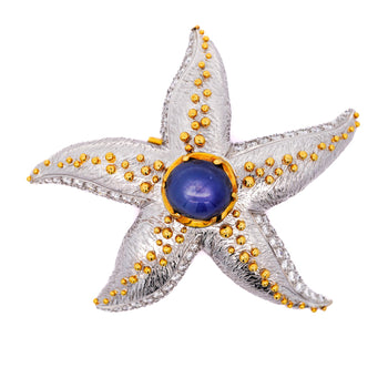 20.22 Carat Star Sapphire Starfish Pendant Brooch in 22K and 18K Gold – Assay Jewelers